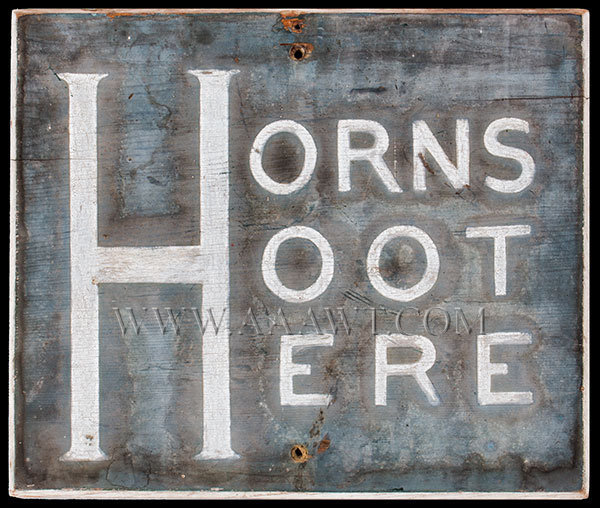 Antique Sign, Horns Hoot Here, Original Paint, 1st Half 20th Century, entire view